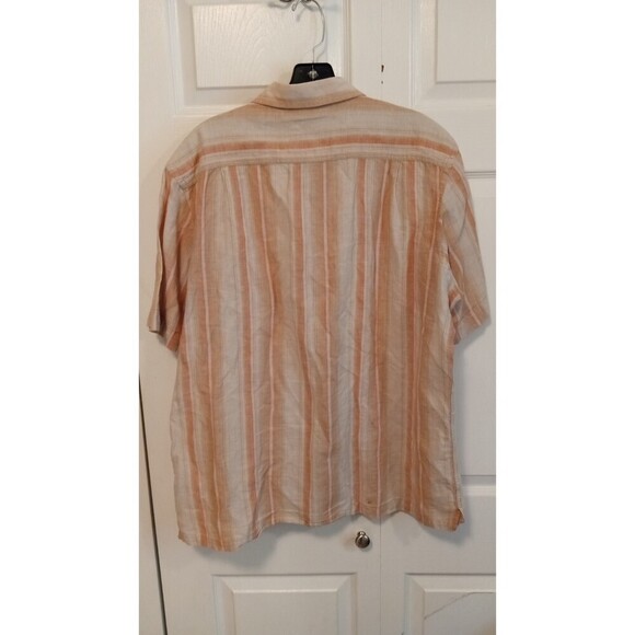 Tasso Elba Island Men's Coral and beige stripe Linen blend button down - Picture 2 of 6